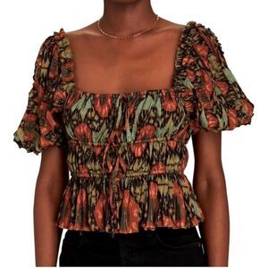NEW Ulla Johnson Medha Lurex Short Sleeve Blouse Nocturne Size 6